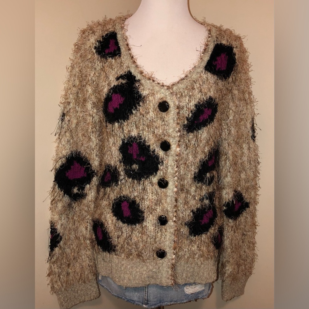 Anthropologie Leifsdottir Eyelash Oversized Button Down Cardigan,Size-Medium(?L)